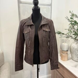 Guess Vintage Genuine Leather Jacket Brown